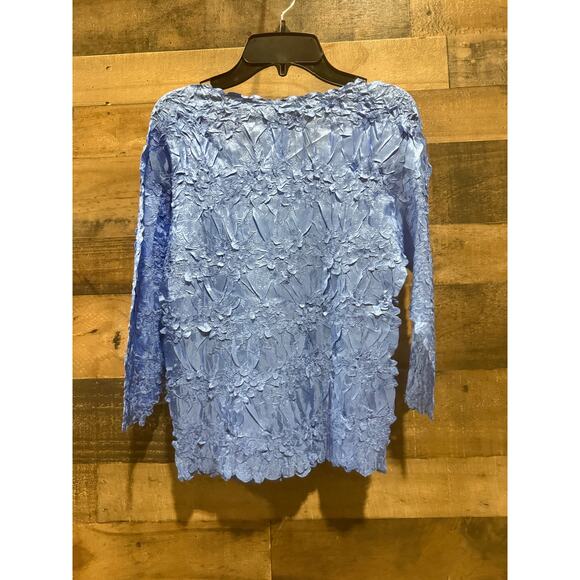 Origami Magic Scarf Women’s Blouse – Solid Blue, 3/4 Sleeve, One Size - Picture 6 of 7